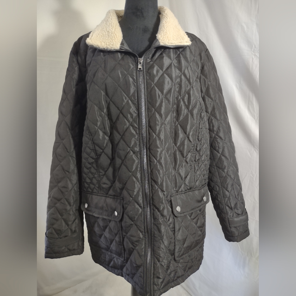 CJ BANKS Women's Black Quilted Puffer Zip Up Coat Size 1X